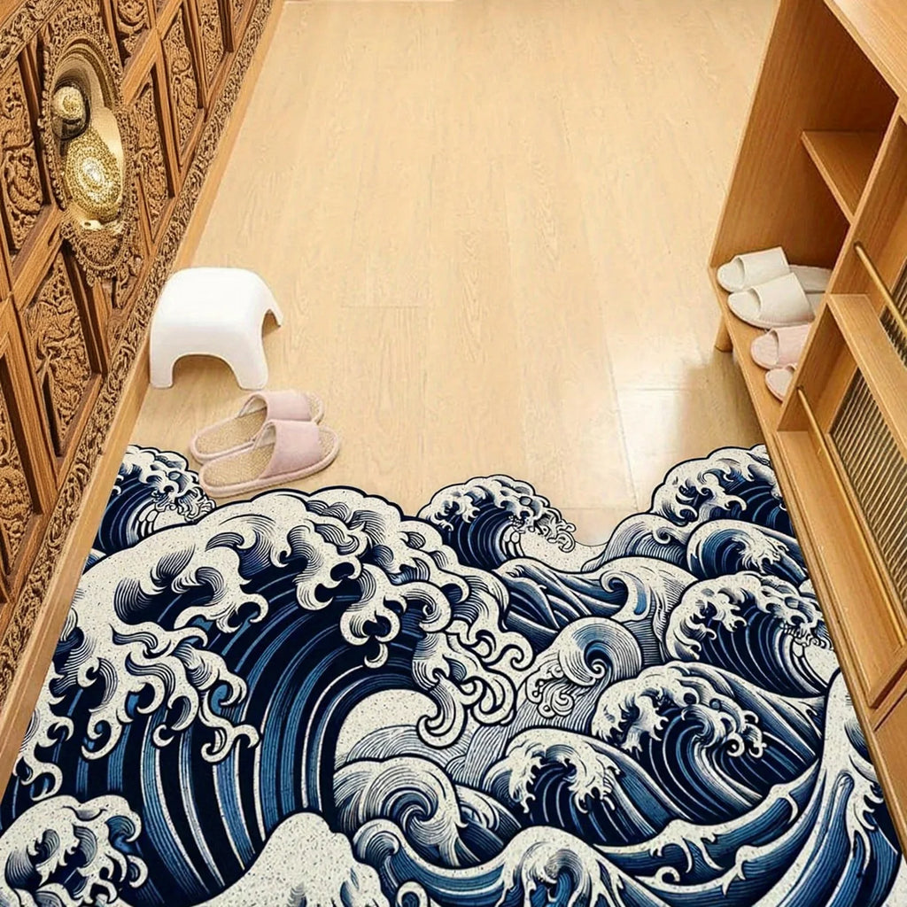 Alfombrilla de suelo VIKAMA con patrón de ondas, antideslizante y absorbente, suave. Alfombra decorativa para el hogar en la entrada, zona del baño.
