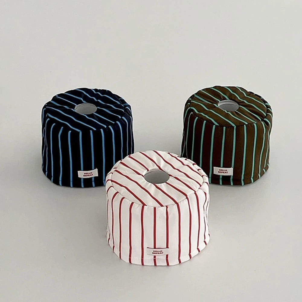 Caja de pañuelos a rayas Estuche de pañuelos retro para sala de estar Soporte de papel para pañuelos Bolsa de pañuelos Almacenamiento y organización de cocina Decoración de escritorio