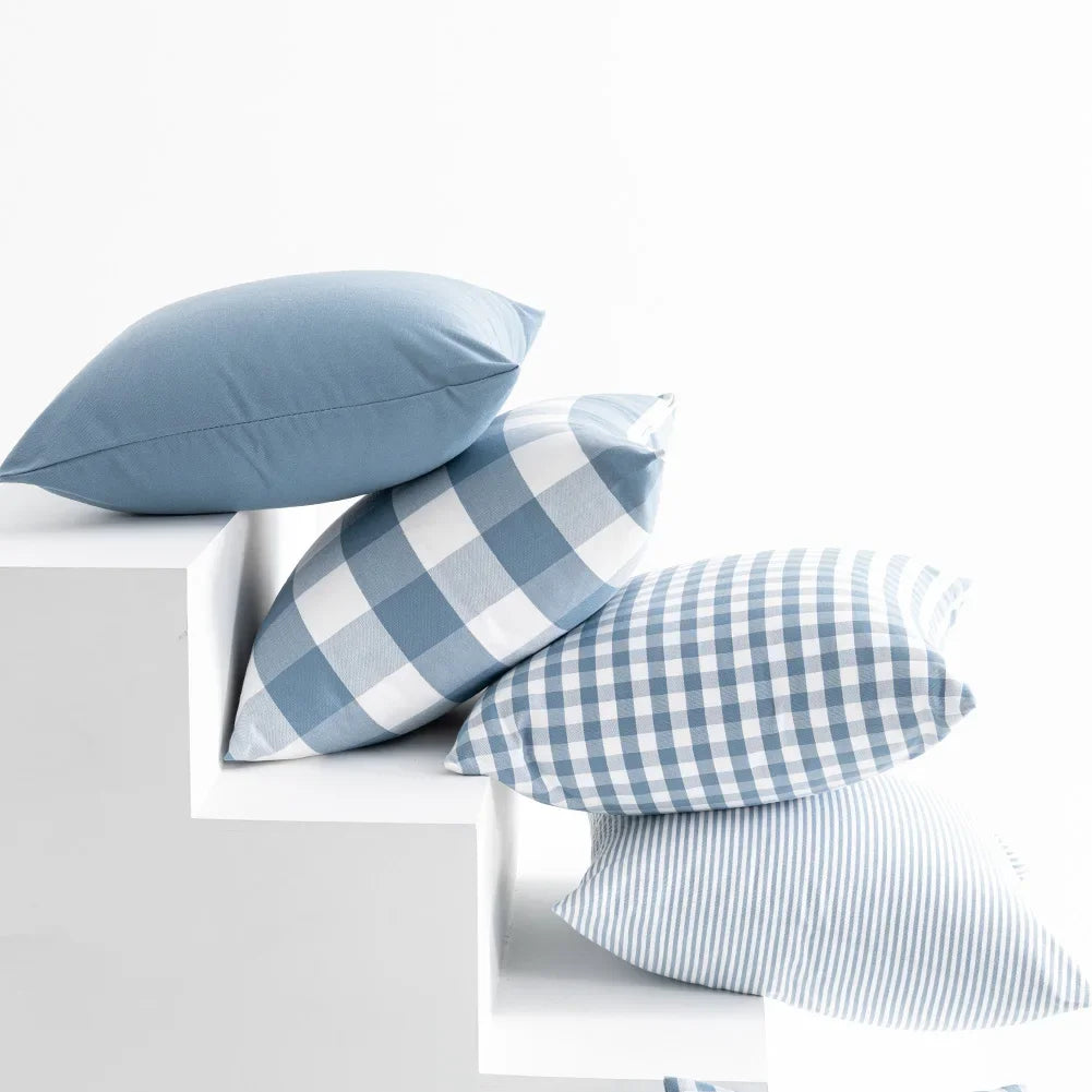 VIKAMA Housse de coussin bleu clair 1 pièce, motif écossais, pour canapé et décoration d'intérieur