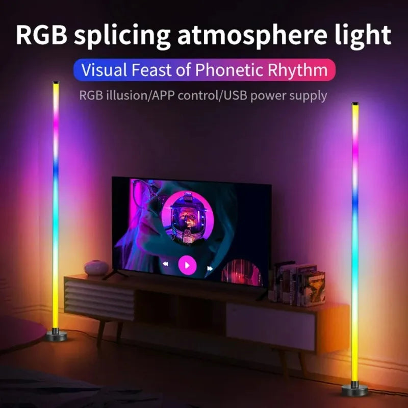 Lampe d'ambiance LED Lampadaire RGB Télécommande et contrôle par application Synchronisation musicale Éclairage Lampe de table d'ambiance pour jeux Esport