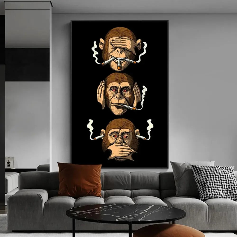 Art mural abstrait classique, affiche drôle, humour, singe fumeur, impression sur toile HD, décoration murale pour salon et chambre à coucher