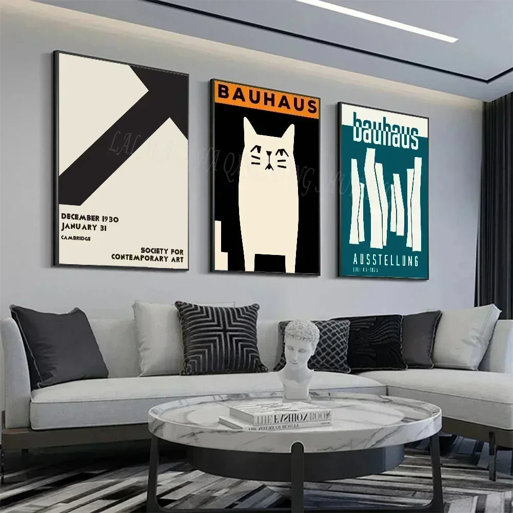 Exposición de arte abstracto Bauhaus, líneas geométricas minimalistas, póster artístico, lienzo, pintura, impresiones de pared, decoración del hogar para sala de estar