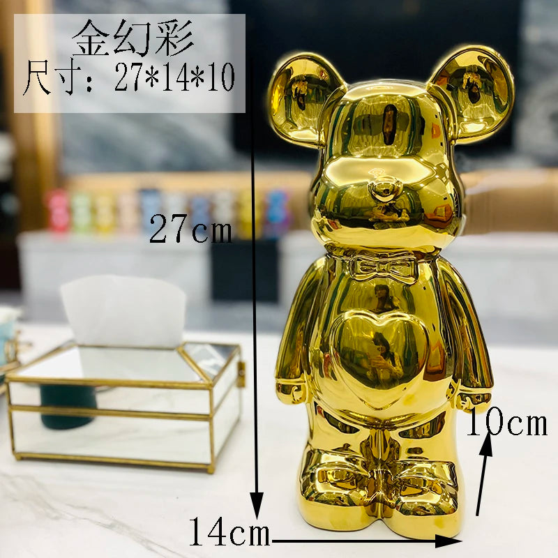 27/cm Ceramic Cartoon Teddy Bear Figurine Love Bear Ornament Living Room Small Piggy Bank Wine Cabinet Desktop Home Decoration
