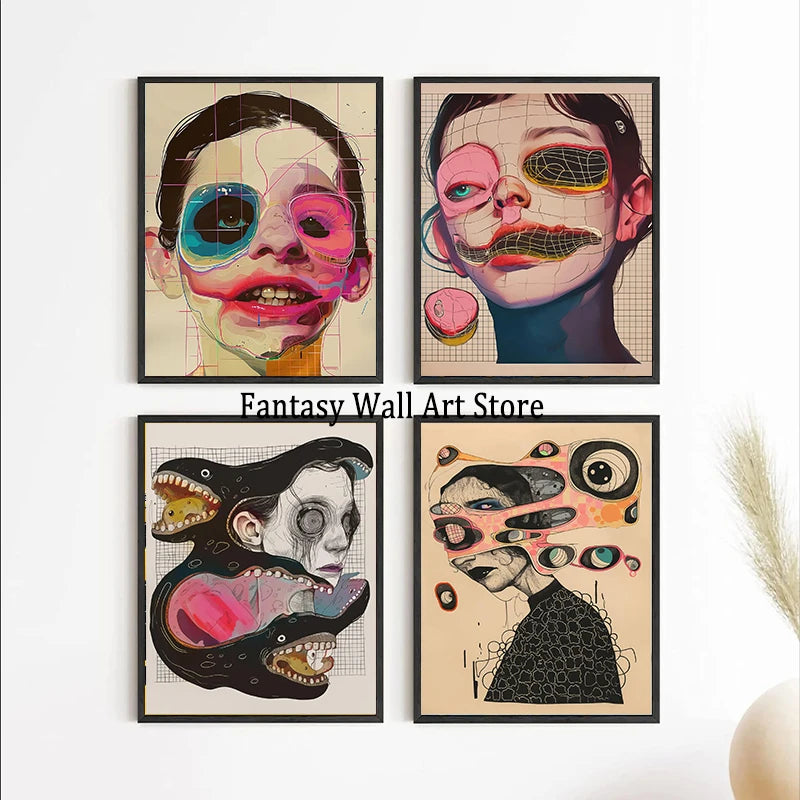 Arte de Pared en Lienzo Adicción a la Cuadrícula Arte Surrealista Hermoso Cuadro Único Impresión Abstracta Moderna Surrealismo Decoración de Pared Arte en Lienzo
