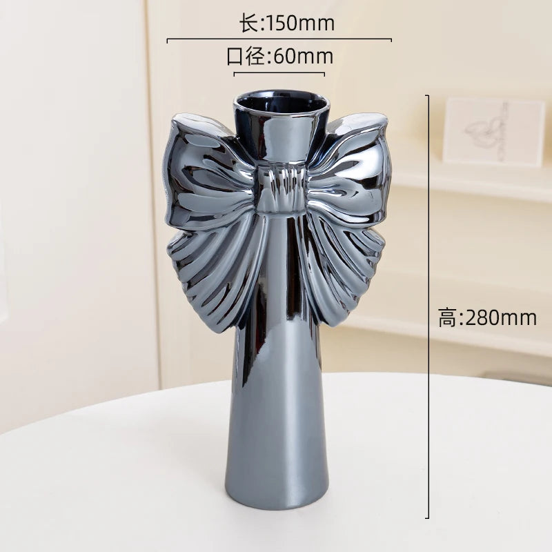 28cm Modern-Minimalist Bow Ceramic Vase, Perfect  Office  Living room decoration, Ideal  Hydroponic Plants & Home Decor