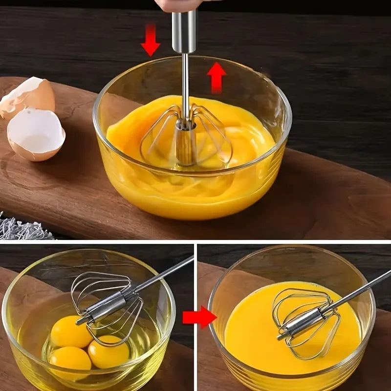 Batidor de huevos de acero inoxidable - Batidora semiautomática duradera para batir huevos y crema sin esfuerzo - Herramienta de cocina para hornear y mezclar