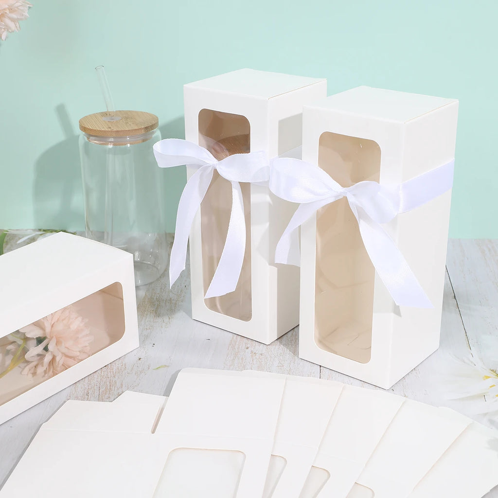 10 boîtes cadeaux en verre blanc noir, laser argenté, boîtes d'affichage en verre, boîtes cadeaux transparentes, bocaux pour tasses d'eau, verre de sublimation