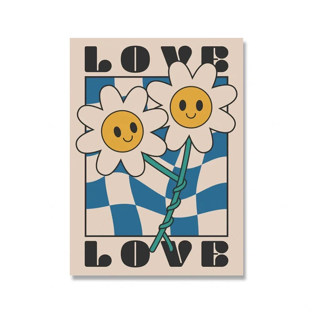 Classic Vintage Wall Art Laughing Smiling Flower Cartoon Funky Hippie HD Canvas Print Poster Home Living Room Bedroom Decoration