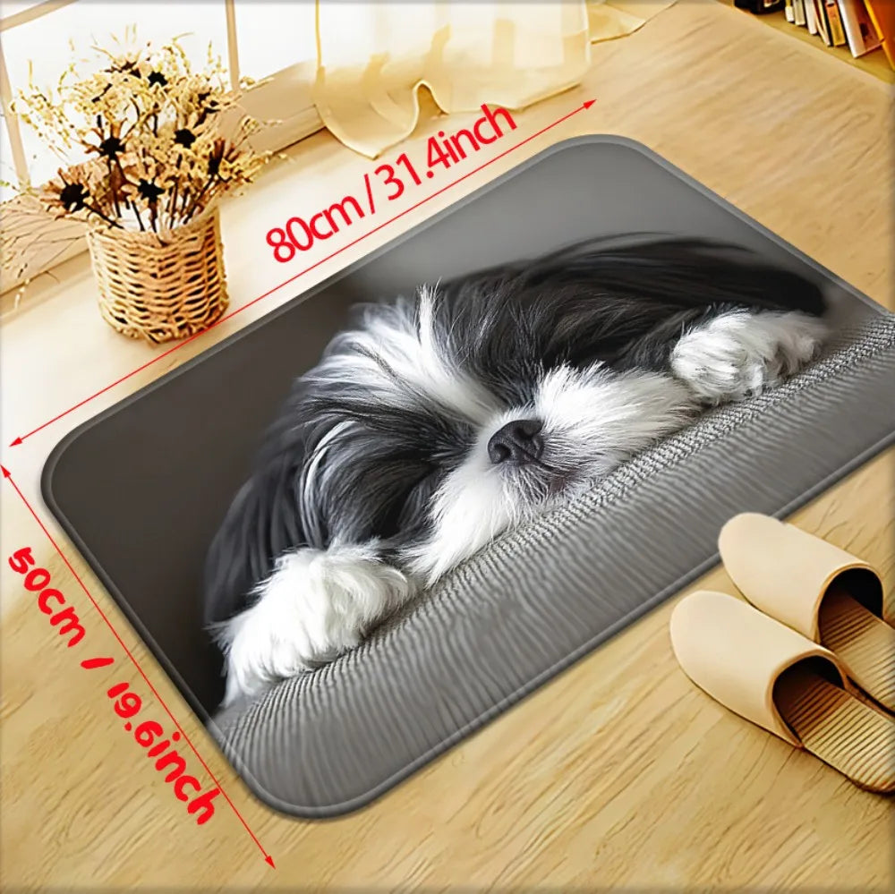 VIKAMA Paillasson mignon Shih Tzu, Tapis lavable pour animaux de compagnie pour chambres à coucher, salons et entrées, Lit pour chien de petite taille au design ludique