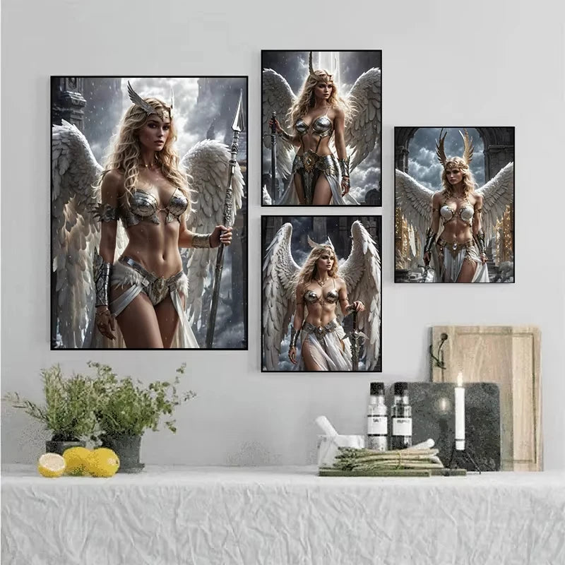 Nórdico Moda Exquisita Mujer Sexy Ángel de Batalla Caballero Pósters Impresiones Pintura en Lienzo Arte de Pared Imagen Sala de Estar Decoración del Hogar