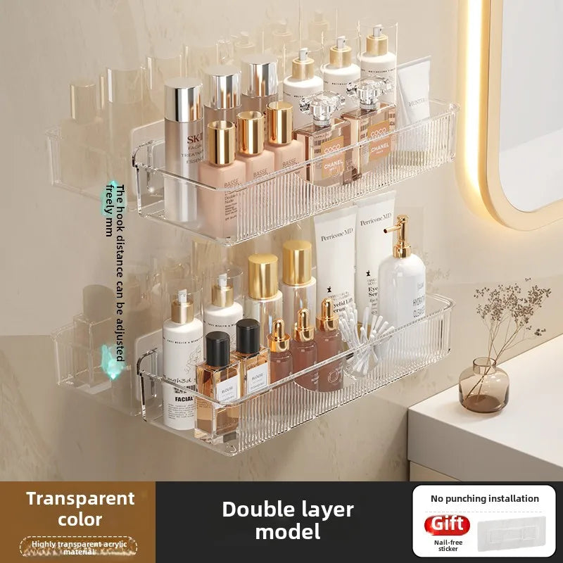 Estante de almacenamiento de cosméticos y productos para el cuidado de la piel montado en la pared para el baño sin necesidad de taladrar, estante de almacenamiento multifuncional para cocina/baño.