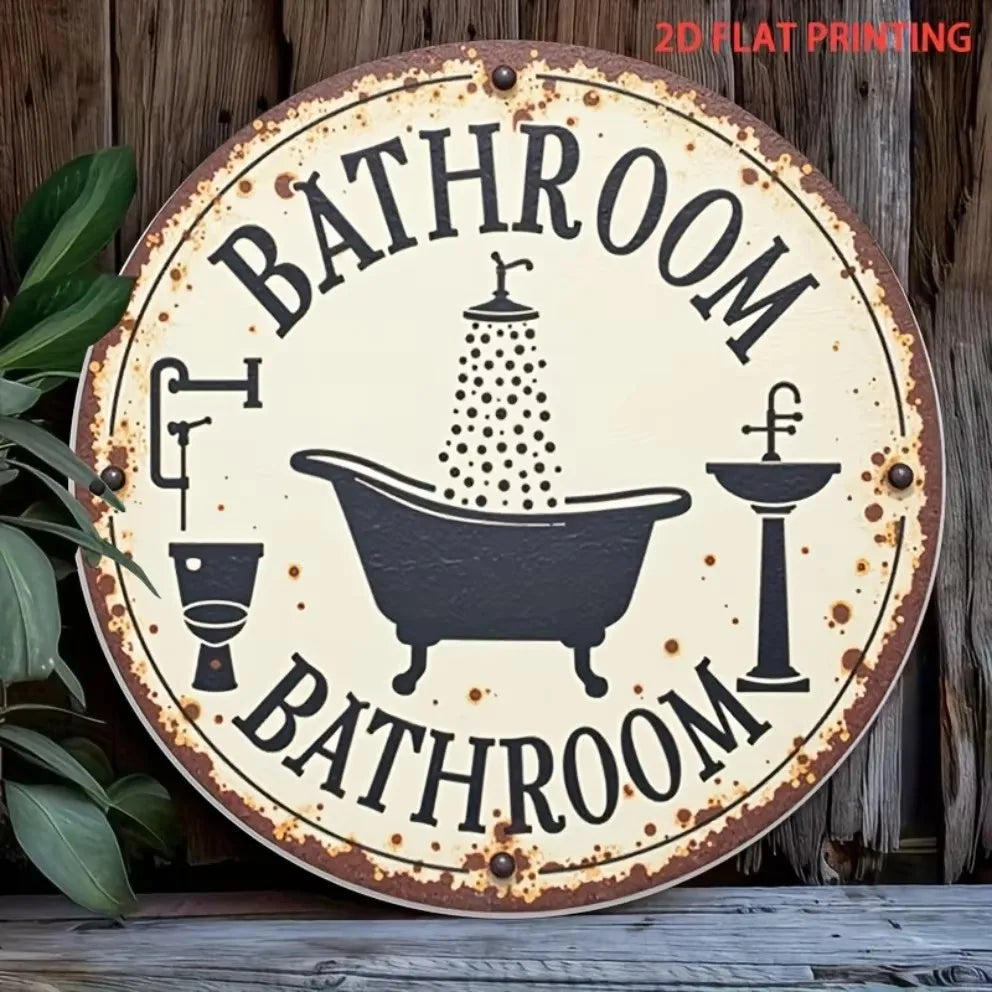 Letrero de inodoro vintage, decoración de baño retro imitación madera, humor, fácil instalación en el hogar