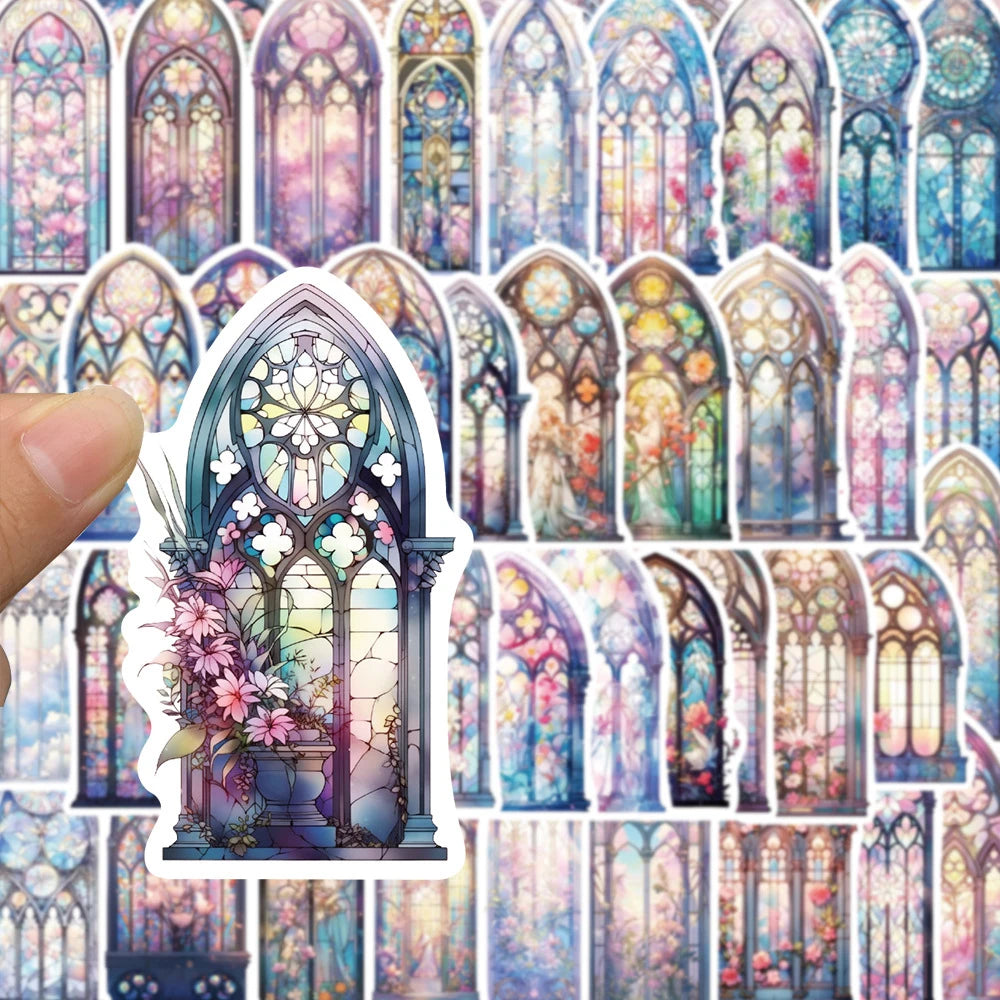 10/30/50pcs Pegatinas Estéticas de Cristal de Iglesia Estilo INS Calcomanías Impermeables de Dibujos Animados para Portátil Álbum de Recortes Teléfono Pegatina de Decoración Genial