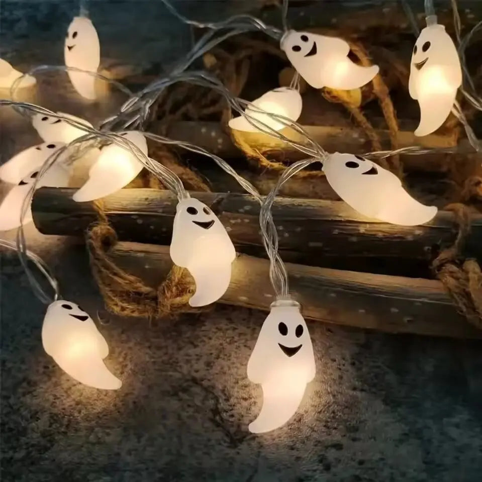 Guirlande lumineuse LED d'Halloween à piles, lampe de décoration intérieure extérieure, lumières fantômes pour la maison, les fêtes, les festivals