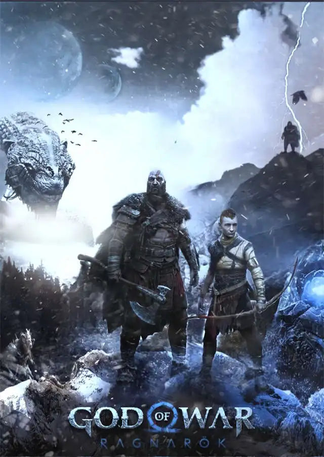 God of War Ragnarok 2022 Poster - Kratos Themed Wall Art for Gaming Room Decor