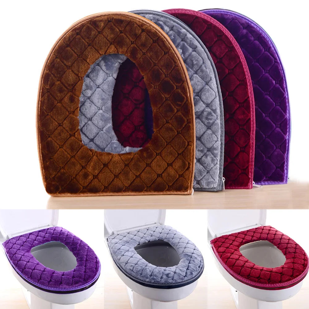 Funda de Asiento de Inodoro de Baño Suave de Invierno Cálido Cojín de Peluche en Forma de O Lavable Suministros para el Hogar 37cm×44cm