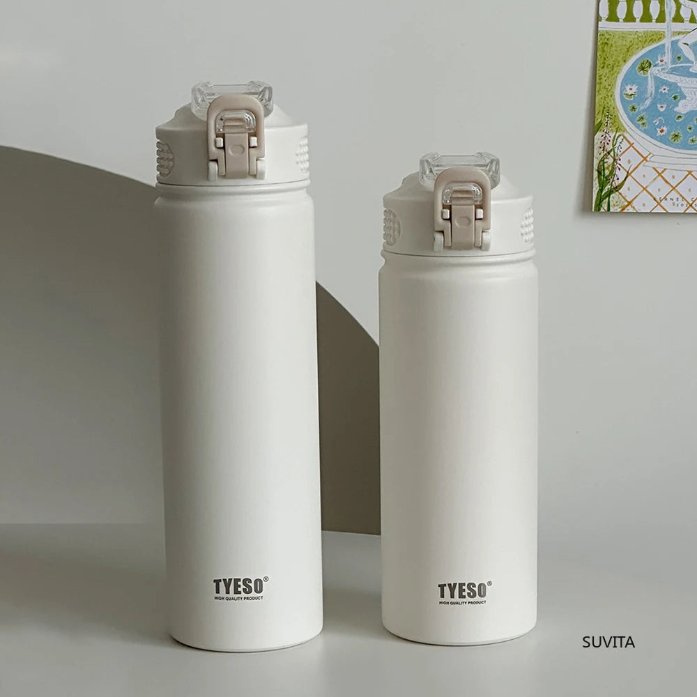 Botella de agua termo TYESO de 600 ml/750 ml con pajita, taza térmica deportiva de acero inoxidable para coche, mantiene el frío y el calor, taza de viaje térmica