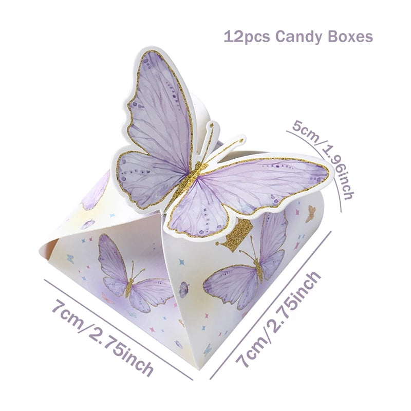Butterfly Candy Gift Box Pink Purple Butterfly Birthday Party Decorations Kids Wedding Supplies Baby Shower Cookie Biscuit Box