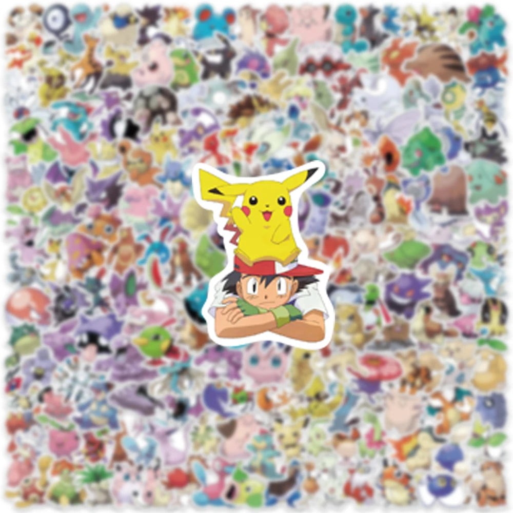 100/200/300 piezas de pegatinas de Pokémon Kawaii Pikachu calcomanías decorativas para ordenador portátil, monopatín, coche, equipaje, teléfono, juguete, pegatinas impermeables