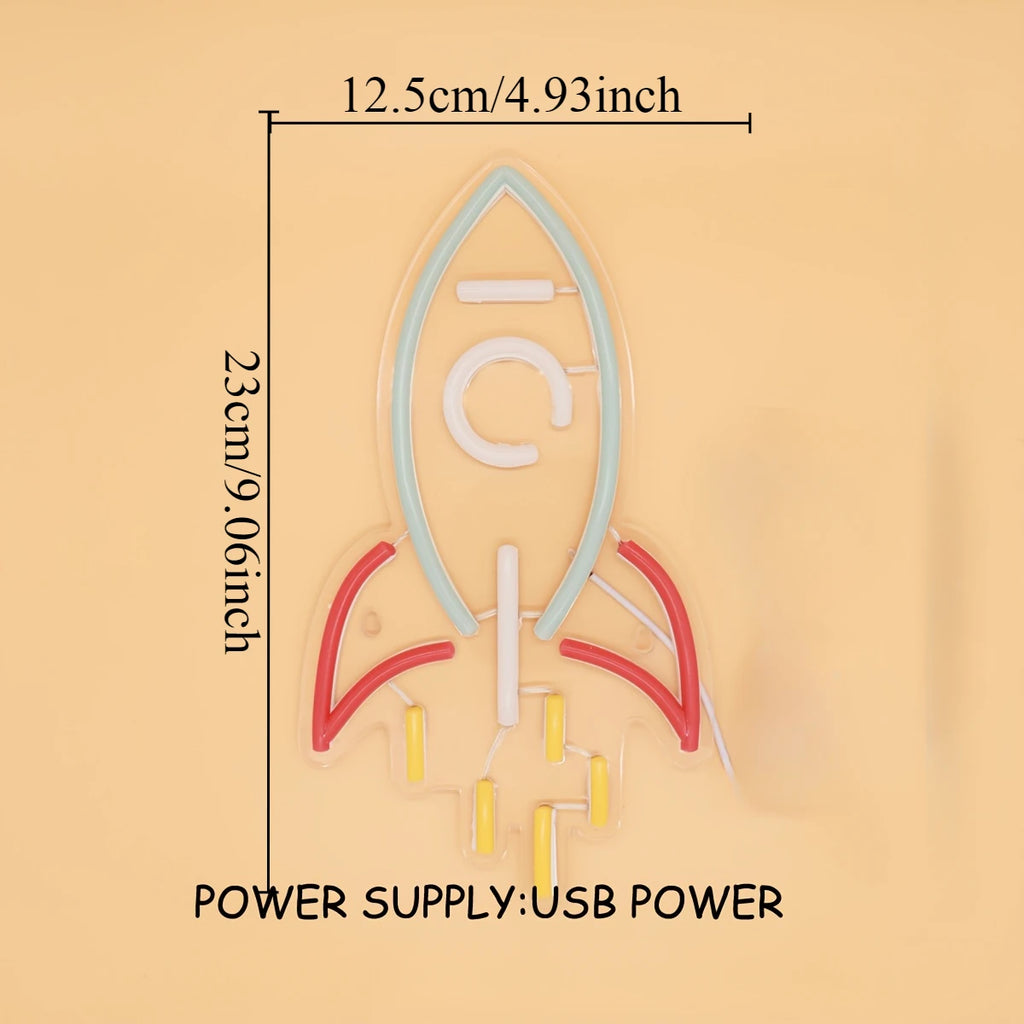 Enseigne néon Rocket LED, Lumière néon LED pour veilleuse, Décoration de salle de fête, Lumière d'ambiance, Lumière décorative murale polyvalente
