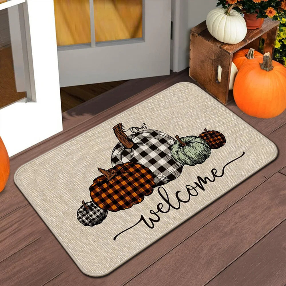 VIKAMA Alfombra de Halloween de otoño para puerta, tapete de bienvenida de Acción de Gracias, alfombra antideslizante para interiores/exteriores, decoración del hogar