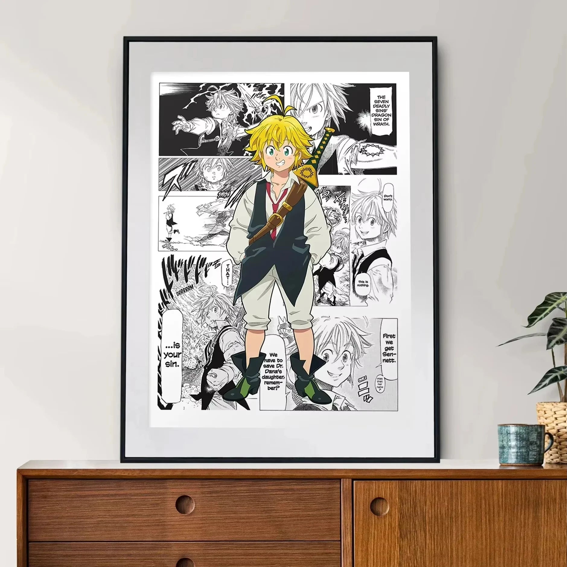 Japan Anime Figure The Seven Deadly Sins Poster Black and White Vintage Ban/King Canvas Print Wall Art Home Kawaii Room Decor