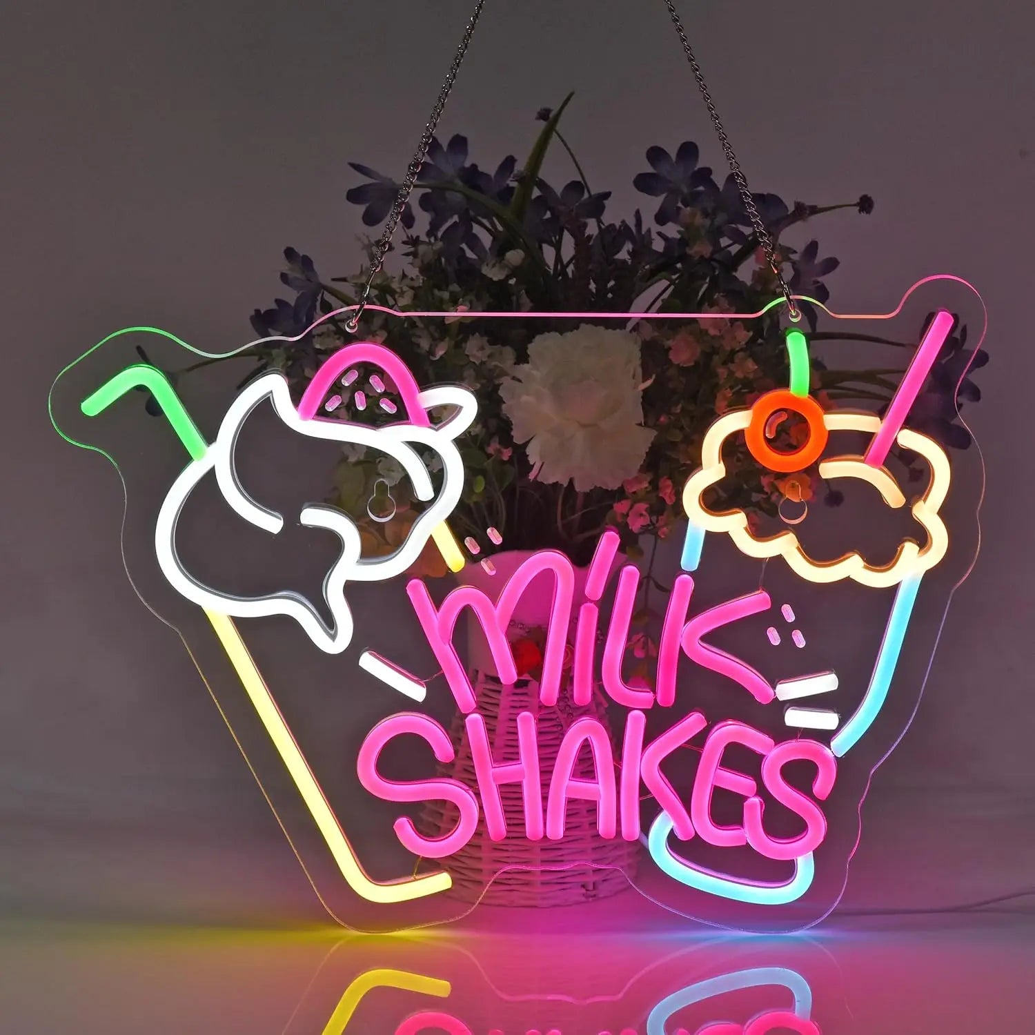 Letrero de neón de batidos vibrantes para tienda de postres, cafetería, restaurante, luz de pared LED, dulces, publicidad, decoración colorida y llamativa