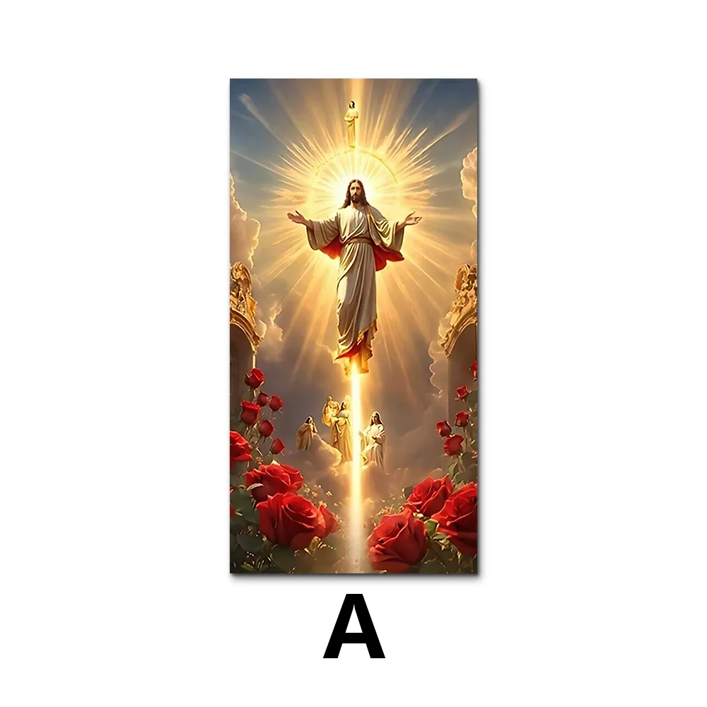 Classic Vintage Wall Art Jesus Ascension with Rose Scene, HD Canvas Print Poster, Home Living Room Bedroom Decoration