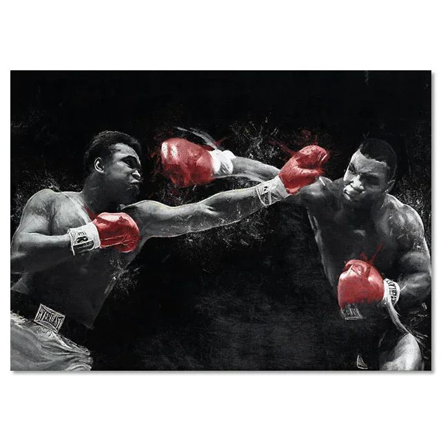 Campeón Mundial de Boxeo Ali Escena Clásica Arte de Pared Póster Boxeador Tyson Mural Decoración Moderna del Hogar Perfecto para la Decoración de la Sala de Estar