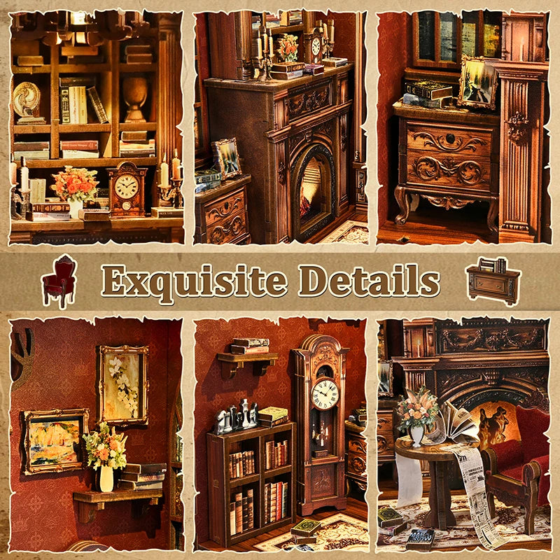 DIY Book Nook Kit - TWILIGHT LIBRARY Wooden Bookend, 3D Puzzle Assembly, Handmade Model for Christmas & Black Friday Gifts