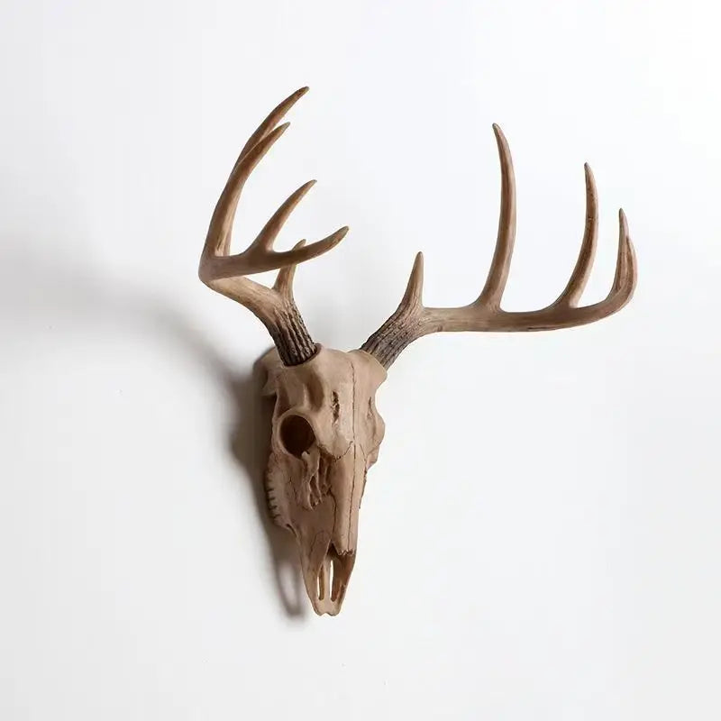 Cabeza de ciervo vintage para montar en la pared, cuernos de resina, placa, decoración rústica para casa de campo, cabaña, oficina en casa, repisa, arte, regalo único de Halloween
