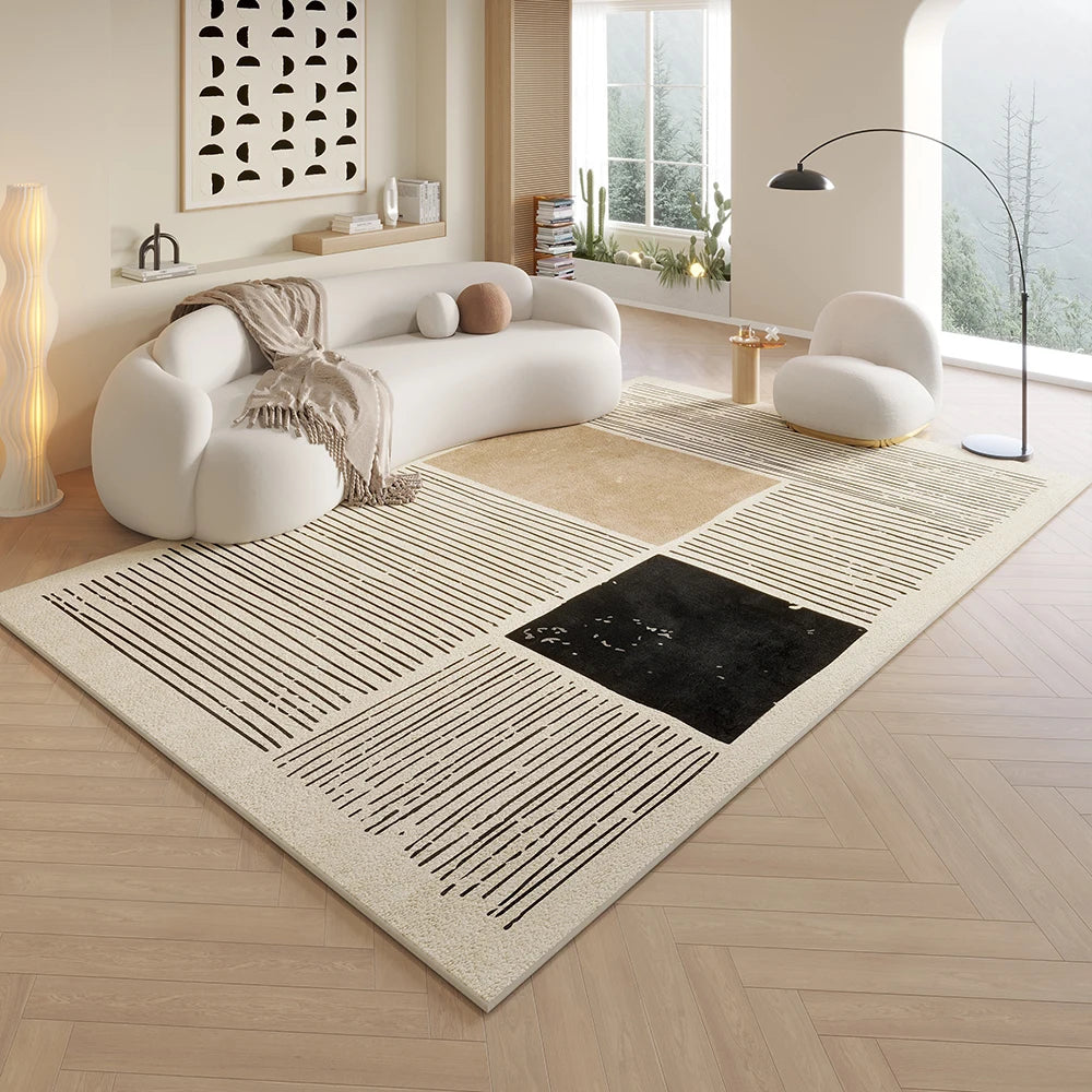 VIKAMA Crema Estilo Linaje Alfombra de Sala de Estar Antideslizante Decoración del Hogar Alfombra de Gran Tamaño para Sofá Mesa de Centro Alfombra de Dormitorio