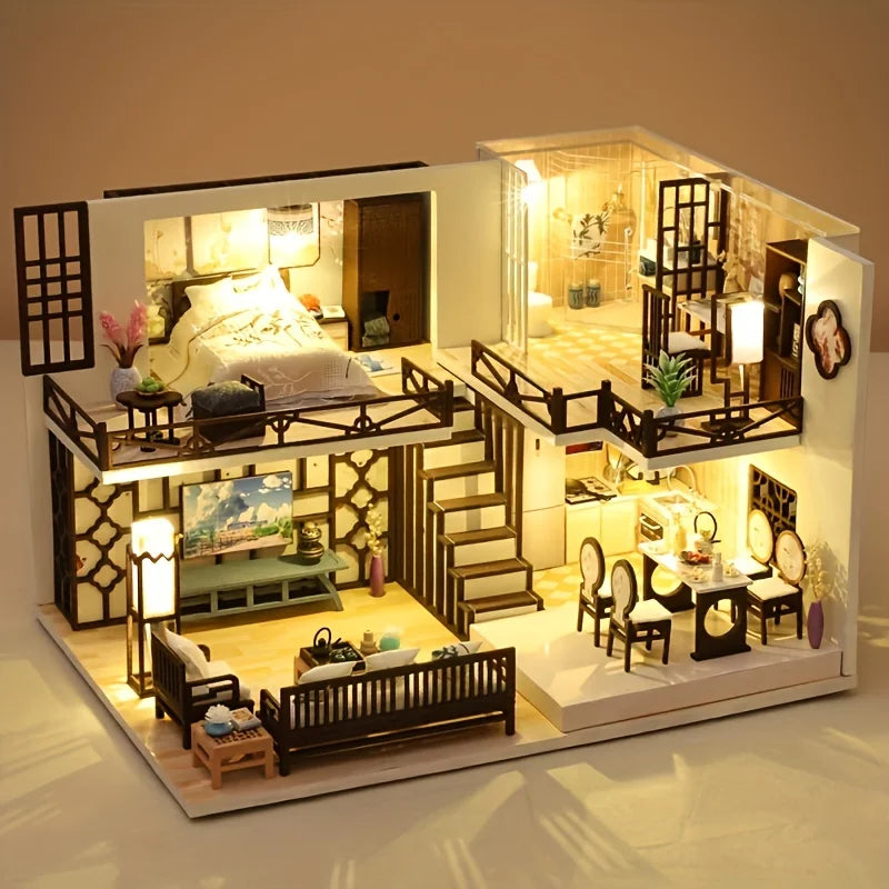 1 unidad, casa de muñecas de madera DIY, kit de modelo de montaje, rompecabezas 3D, regalos de cumpleaños y Navidad para adolescentes y adultos, micro modelo de decoración del hogar