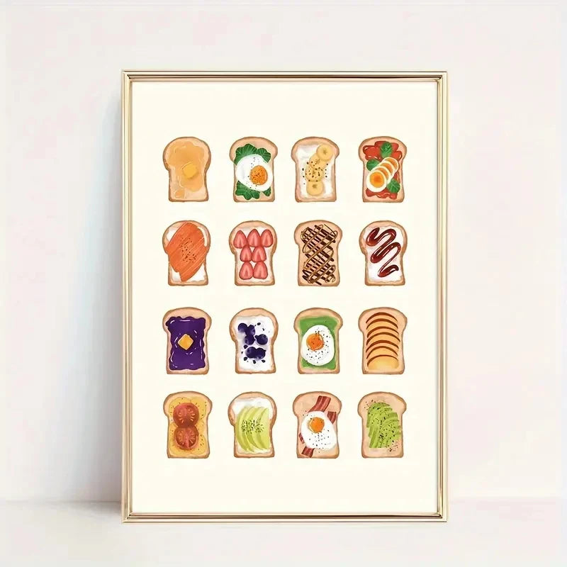 Cuadros decorativos de pared modernos para cocina, pan y sándwiches, lienzo, póster, para sala de estar, dormitorio, habitación de niños, decoración del hogar