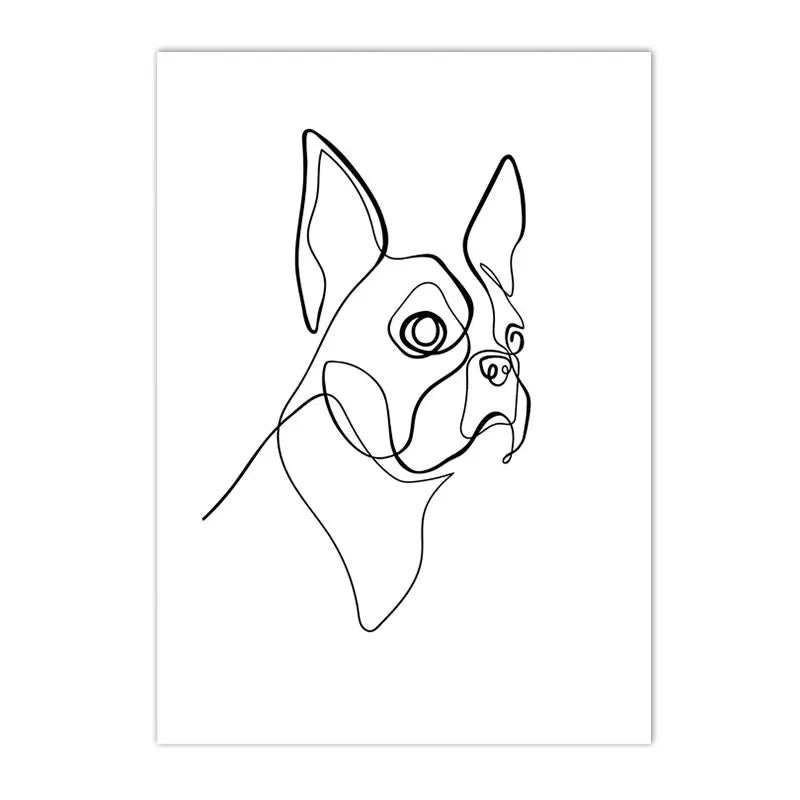 Affiche Chien Chat Abstrait Toile Peinture Dessin au Trait Affiche Murale Noir Blanc Minimaliste Impressions d'Art Nordique Image Décoration Maison