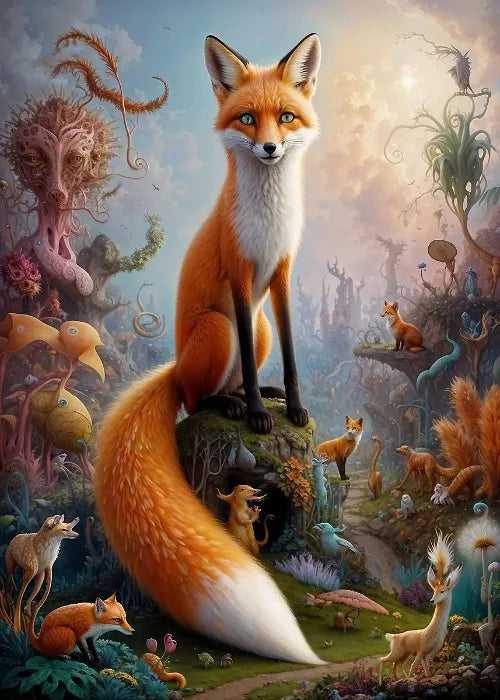 Affiches Animaux Sauvages Safari Surréaliste Décor Mural Esthétique Animal Totem Monde Surréaliste Lion Éléphant Tigre Lapin Renard Impressions sur Toile