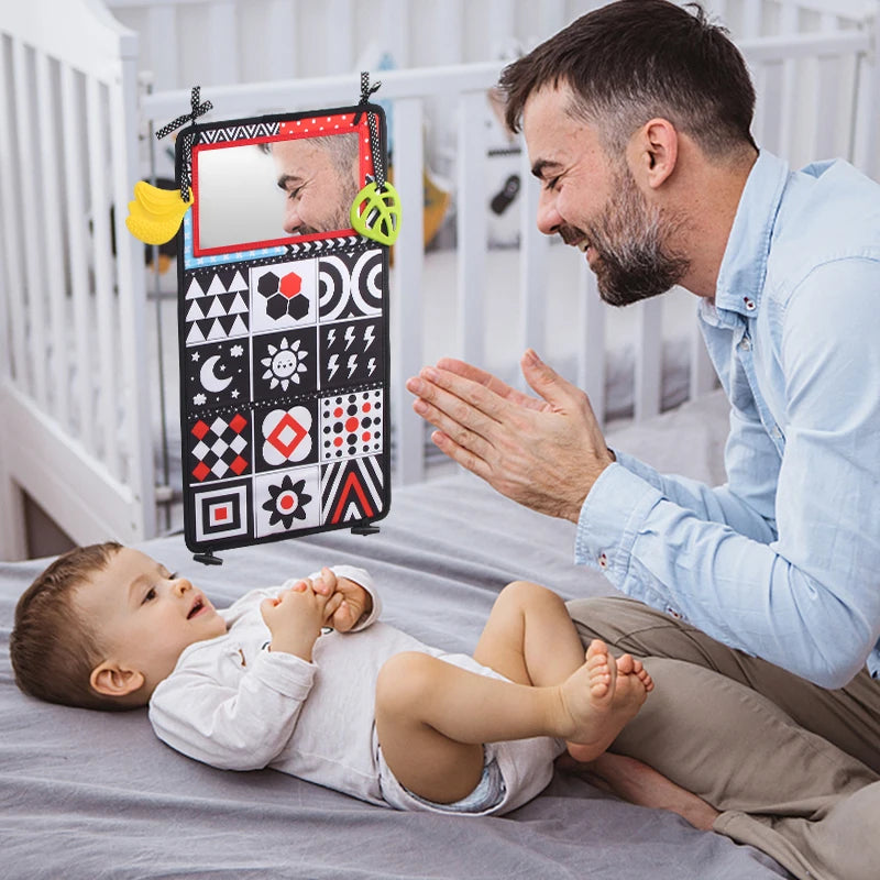 Espejo de suelo blanco y negro para bebé, juguetes sensoriales para el tiempo boca abajo, juguetes para bebé de 6 a 24 meses, juguetes Montessori, juguetes para el desarrollo del gateo del bebé