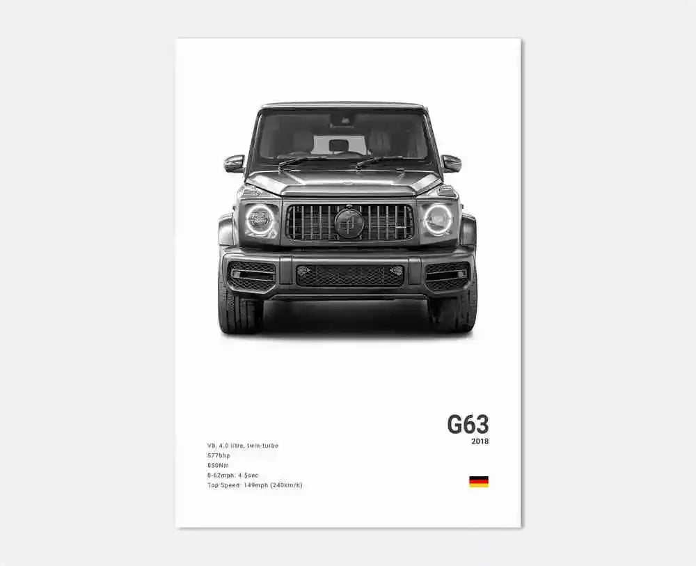 Classic Luxury Black and White Sports Car Wall Art G63 SL Gtr Sedan HD Canvas Painting Poster and Printed Home Living Room Decor