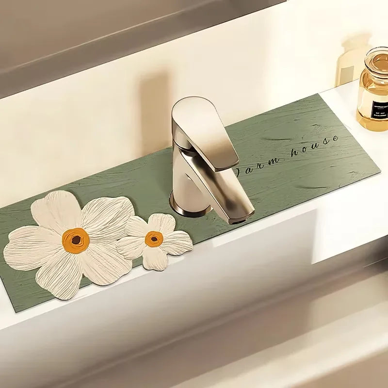 VIKAMA Grifo de cocina con diseño de dibujos animados, súper absorbente, para cafetera, escurridor, alfombrilla de secado rápido para baño