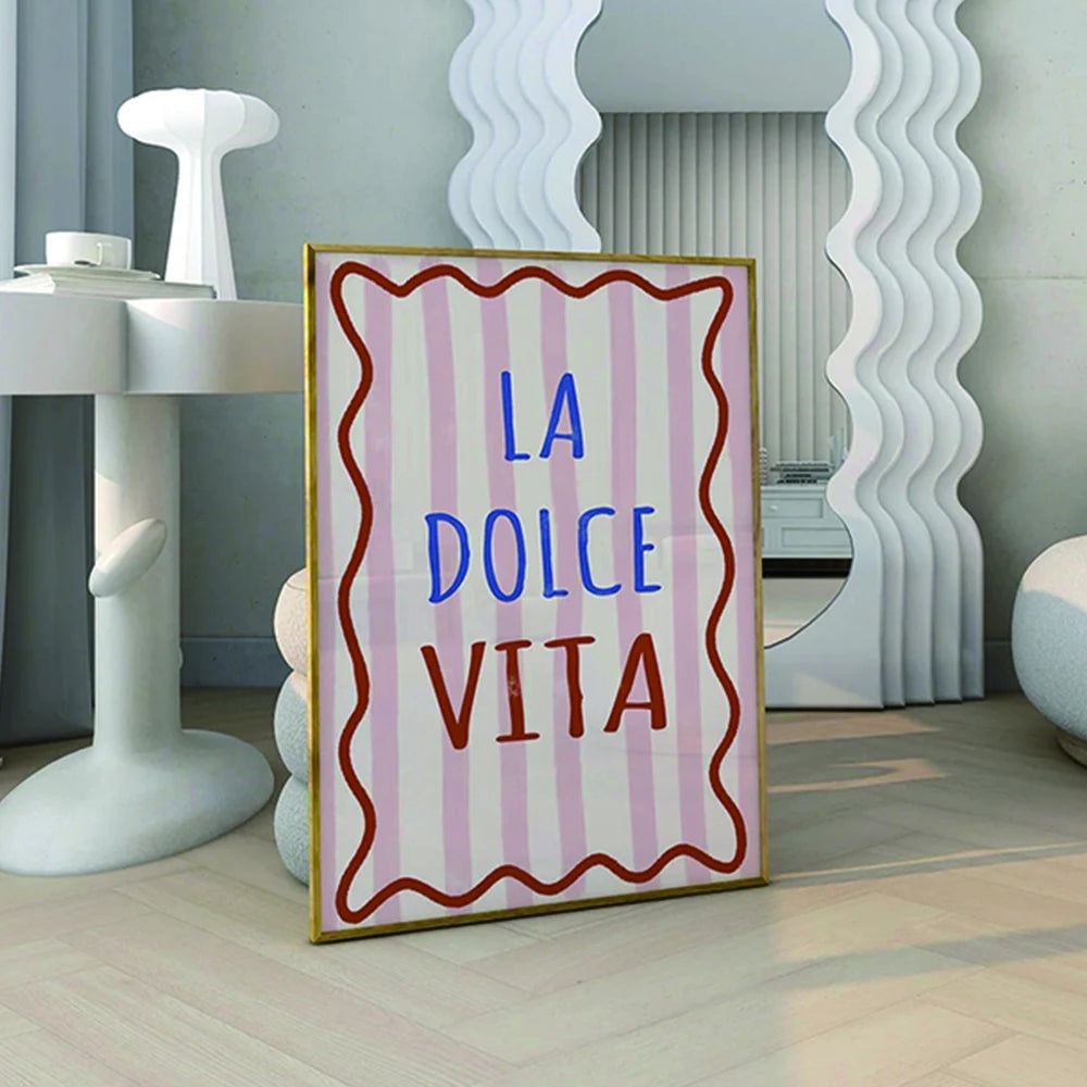 Cita de "La Dolce Vita" moderna italiana Arte de pared con tipografía femenina Lienzo Cuadro Póster Pintura Impresión para sala de estar Decoración del hogar