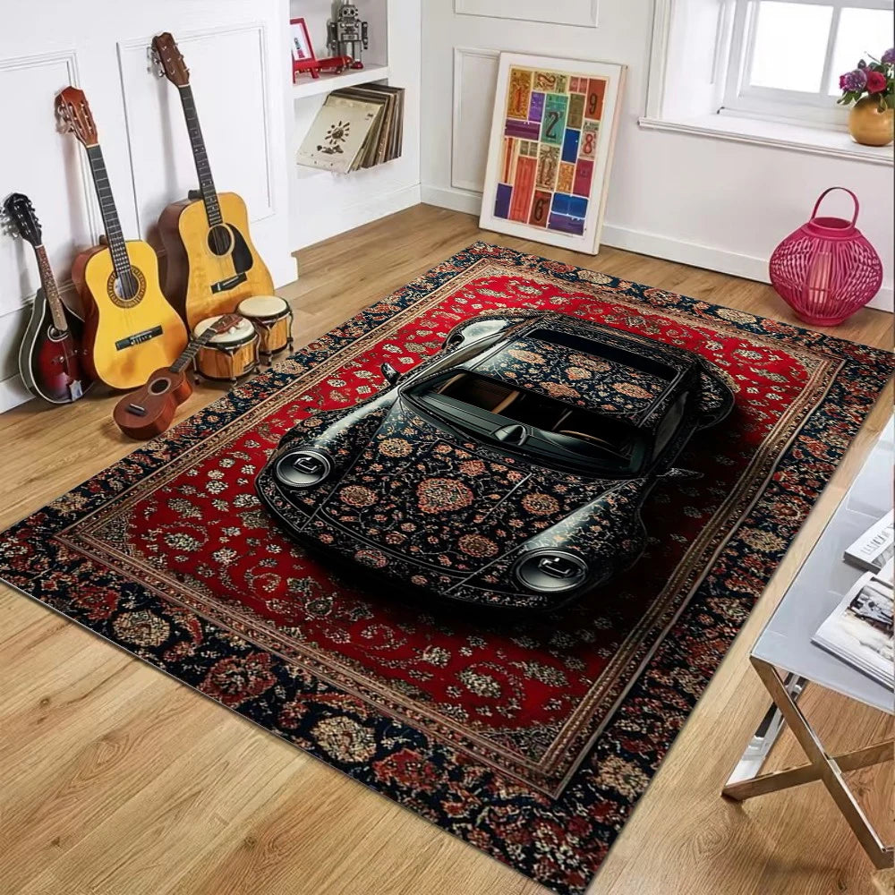 Alfombra de coche antiguo para sala de estar o dormitorio, diseño étnico artístico, suave, duradera, para decoración del hogar, estilos únicos y elegantes