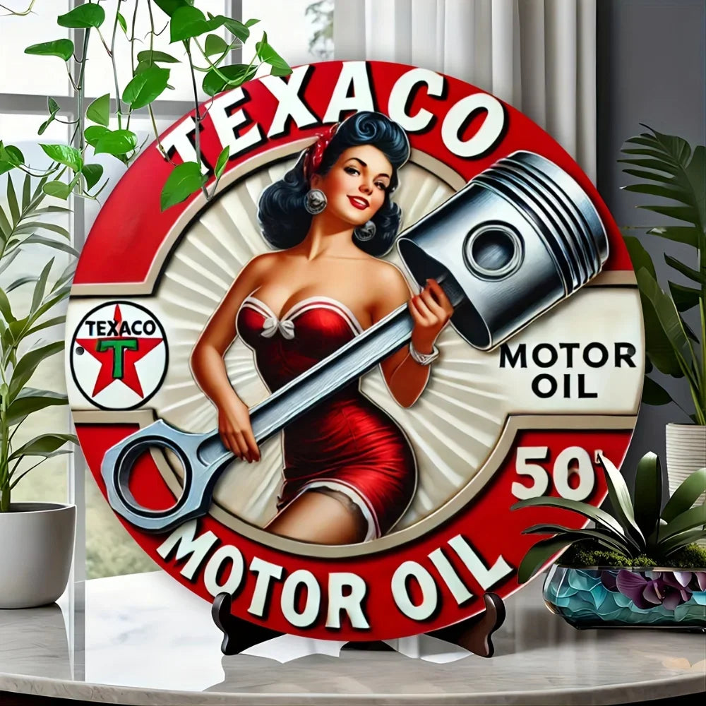 Collectors Choice Vintage Texaco Petroleum Round Metal Sign Outdoor Wall Decor for Garage Porch Home Cafe Bar Club Farmhouse