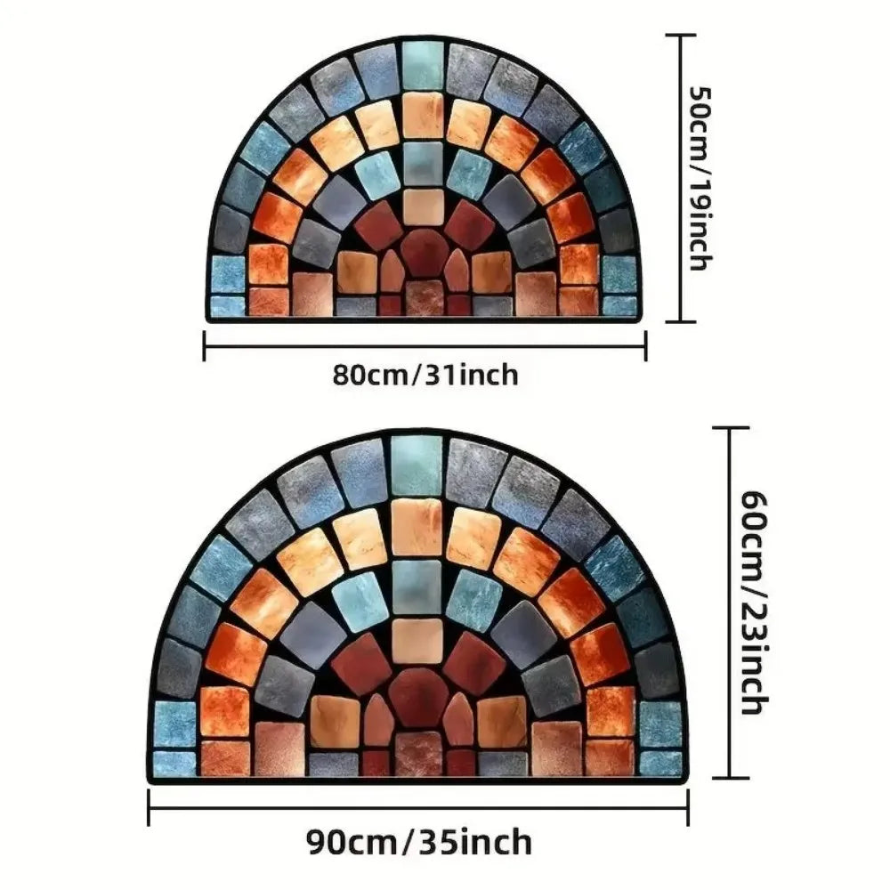 Felpudo de entrada semicircular estilo vintage americano VIKAMA, patrón de mosaico de azulejos de piedra de colores, alfombra antideslizante y absorbente, decoración del hogar