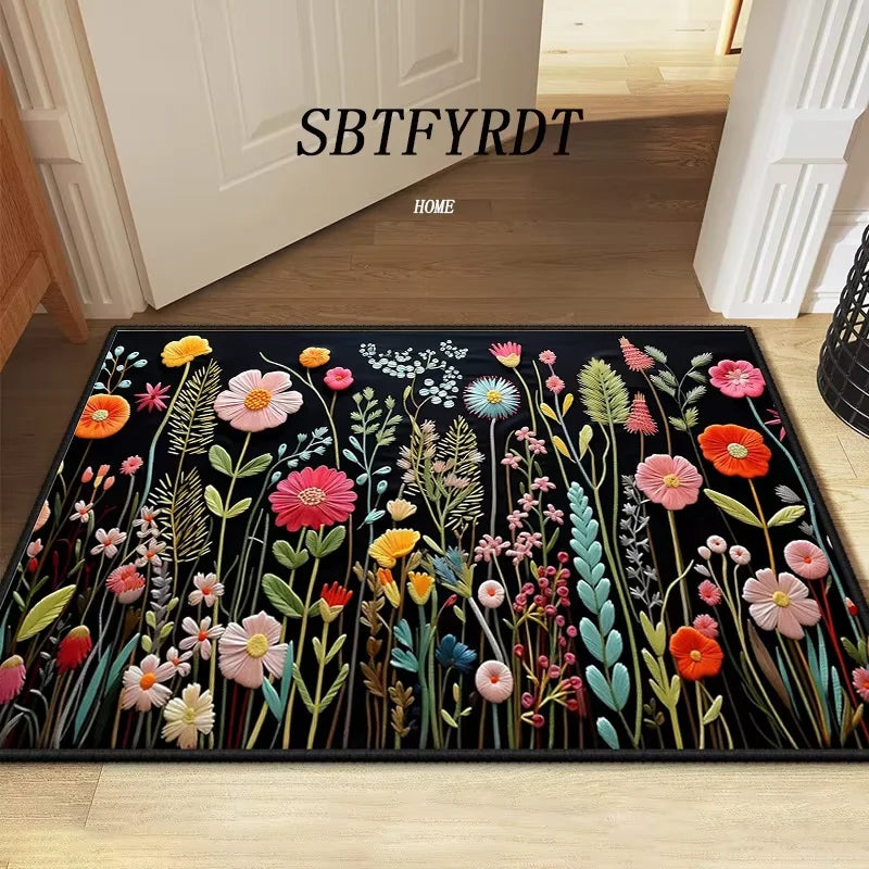VIKAMA Hermosa alfombra de puerta con diseño de flores, alfombra de exterior, felpudo de bienvenida, alfombra suave para sala de estar, alfombra suave para dormitorio, decoración del hogar