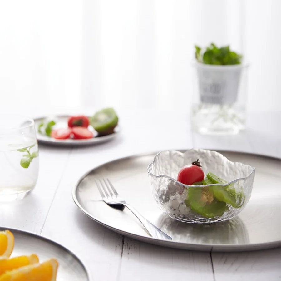 4 assiettes en acier inoxydable argentées, assiettes de viande grillée de style coréen, plateaux circulaires ménagers, assiettes à os, assiettes à gâteau