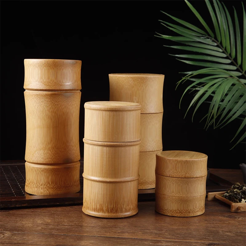 Boîte de rangement de thé en bambou naturel, boîte de rangement d'aliments, boîte de rangement de noix et d'épices, boîte de thé, pot organisateur écologique, récipients de cuisine