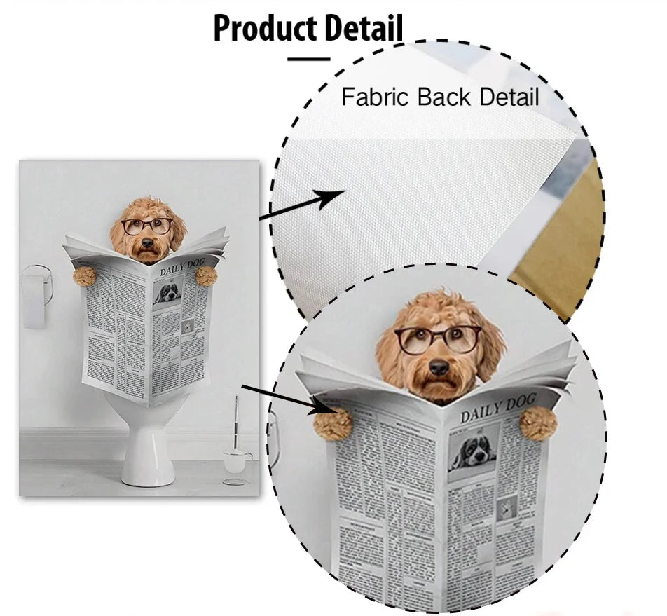 Modern Simple Animal Wall Art Dachshund Toilet Reading Newspaper Canvas Printed Poster Home Bathroom Bedroom Decoration