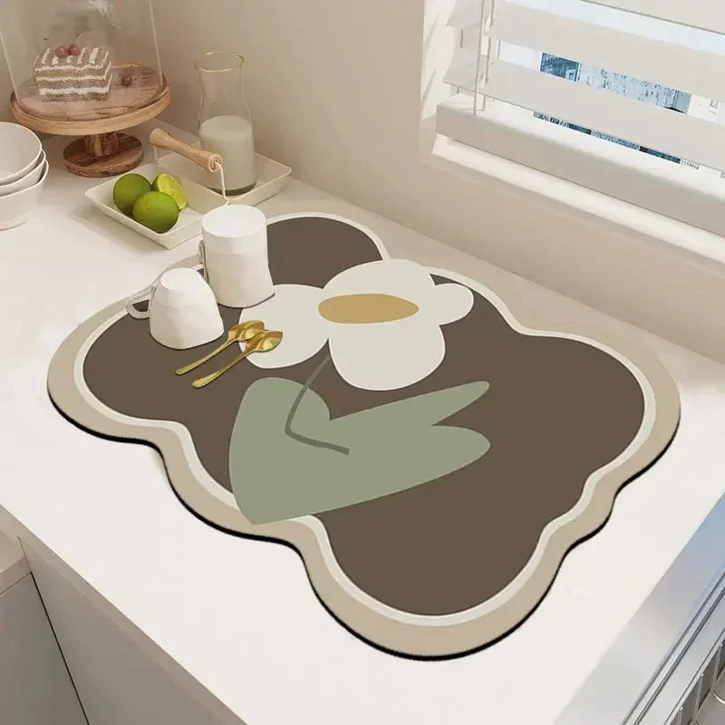 VIKAMA Mantel Individual Súper Absorbente de Mármol Negro para Secar Platos, Alfombrilla Antideslizante para Botellas de Cocina, Vajilla de Lujo para Tetera, Bar, Mostrador