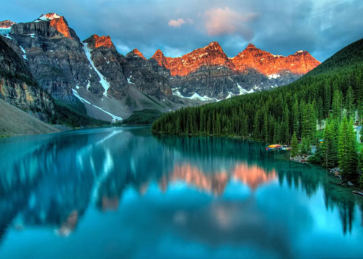 Nature Paysage Forêt Verte Montagne Lac Bateau Poster Impression sur Toile Tableau Mural Images Décoration Moderne Salon Maison