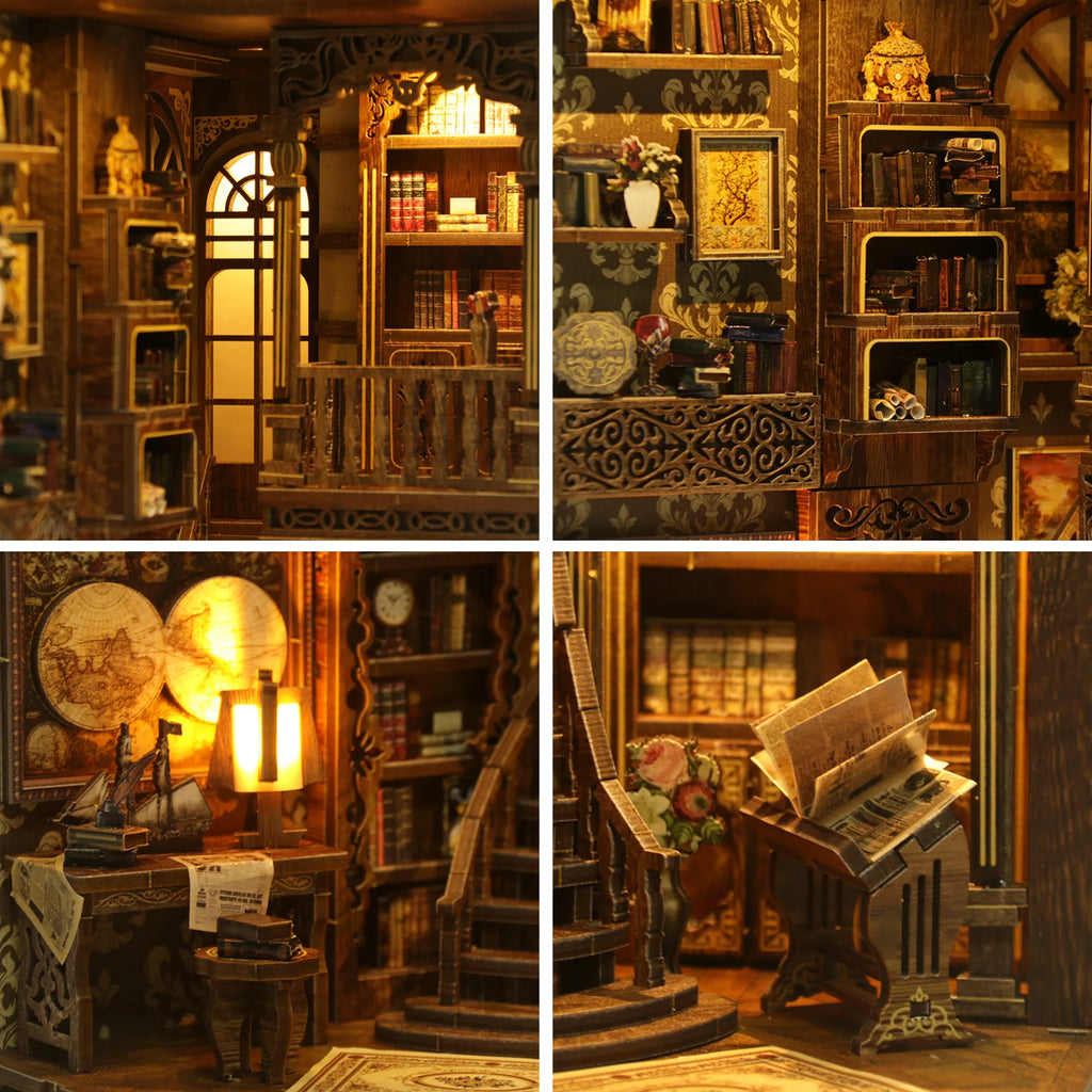 Kit de Bricolage pour Coin Lecture en Bois, Collection de Livres Vintage - Maquette de Maison Puzzle 3D, Cadeau de Noël et Black Friday
